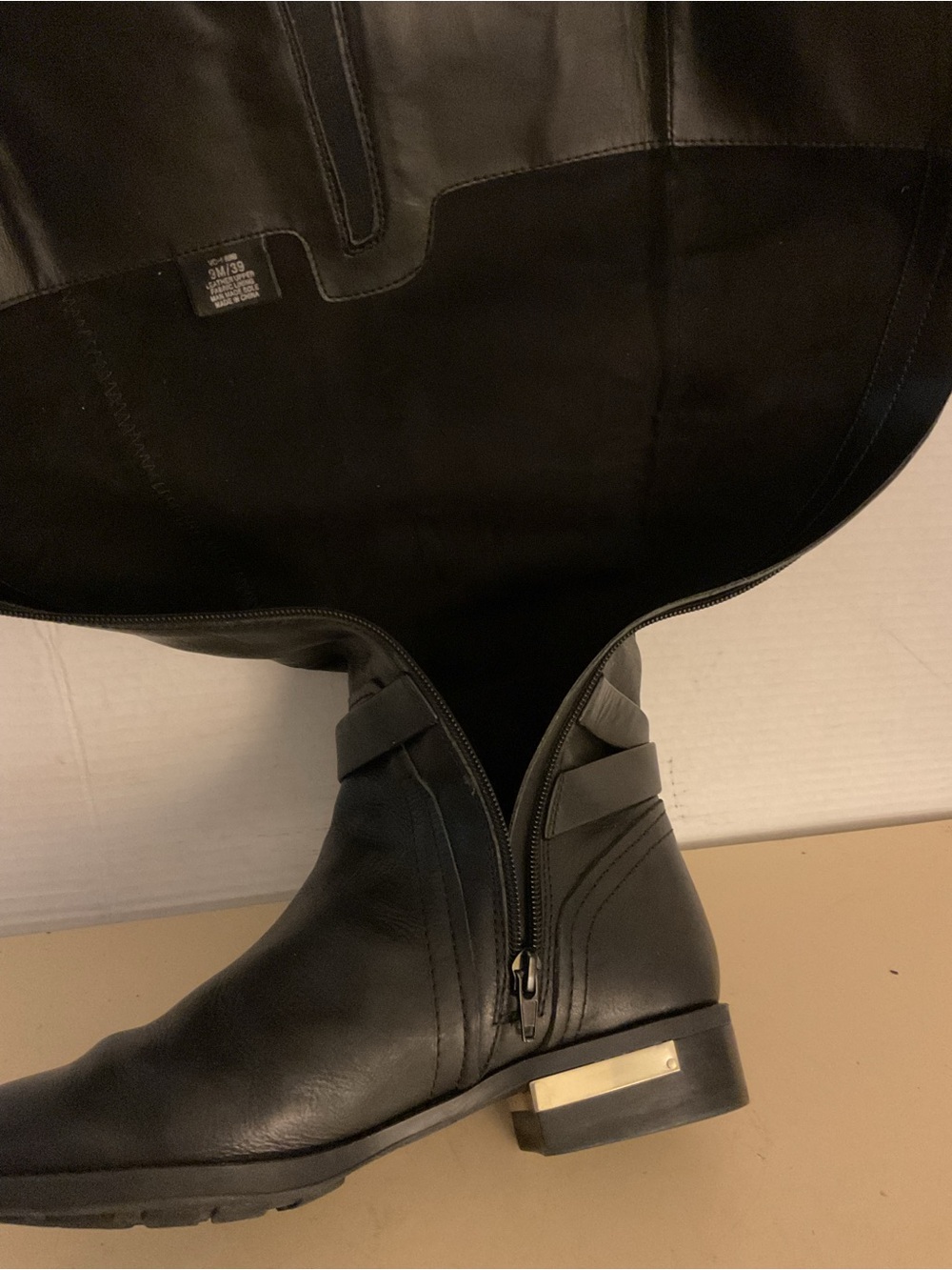 Vince Camuto Black Leather tall knee high riding boots with Gold Hardware US 9 - Picture 11 of 11